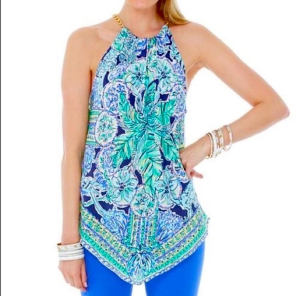 Lilly Pulitzer Gold Chain Cabana Scarf Top Size M